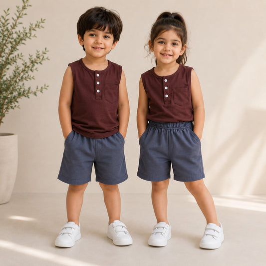 Brown  SLEEVELESS SHORTS SET