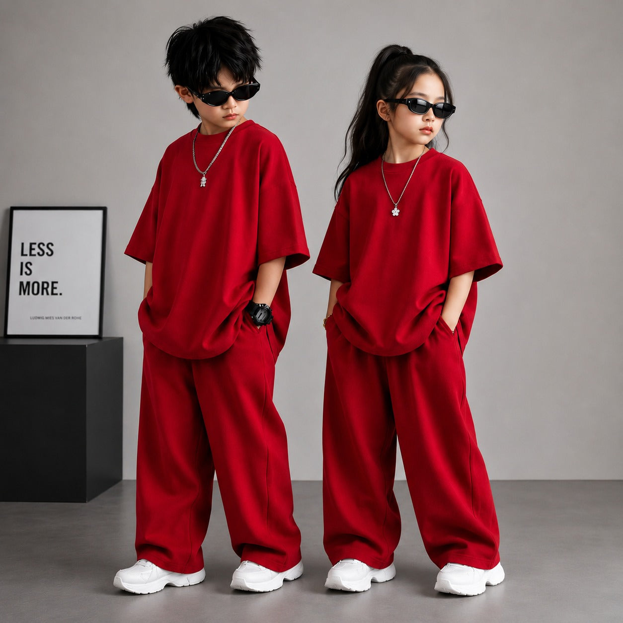 Red Baggy Co-Ord Set for Kids | Boys Oversized T-Shirt & Trouser Set (1-10 Years)