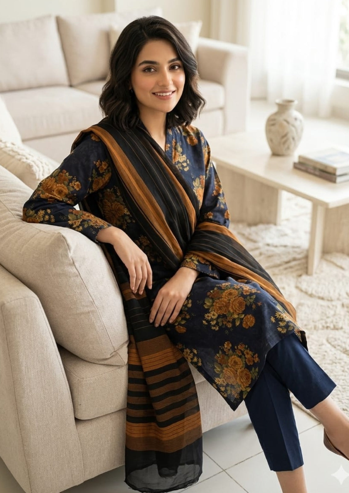 ZOYA Digital Print Lawn With Rangoli Stripe Dupatta - 3 Piece Unstitched