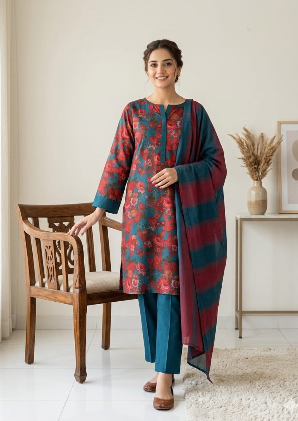 ZOYA Digital Print Lawn With Rangoli Stripe Dupatta - 3 Piece Unstitched