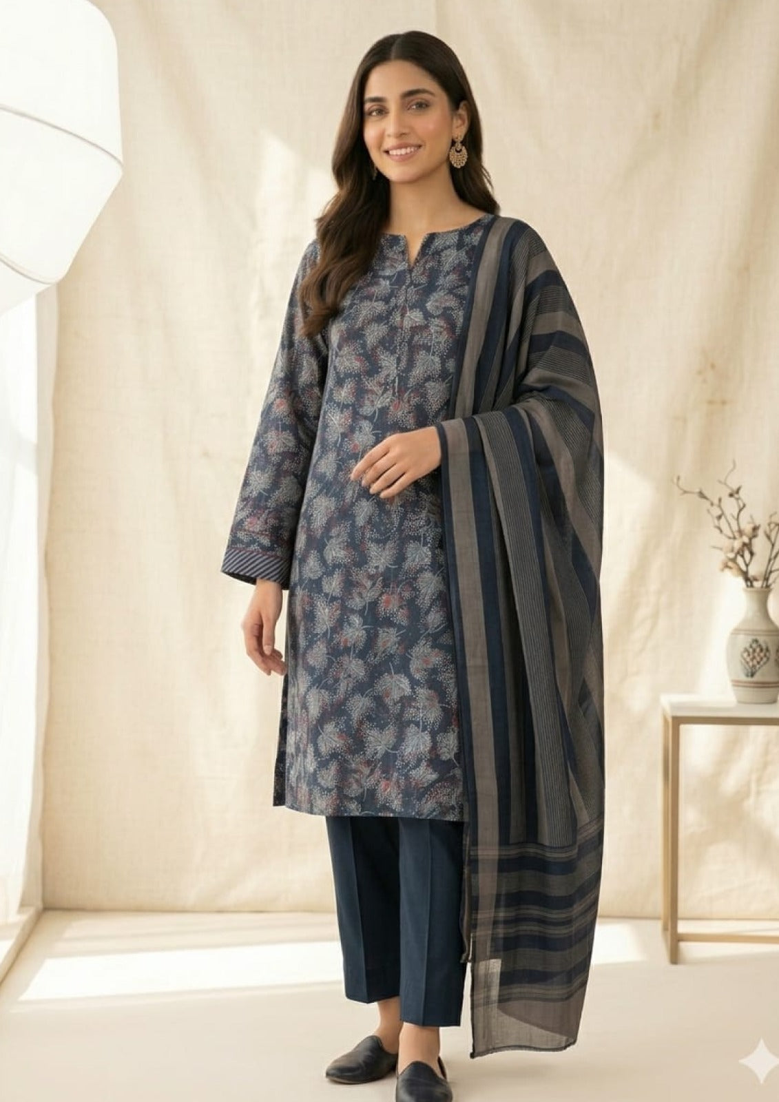 ZOYA Digital Print Lawn With Rangoli Stripe Dupatta - 3 Piece Unstitched