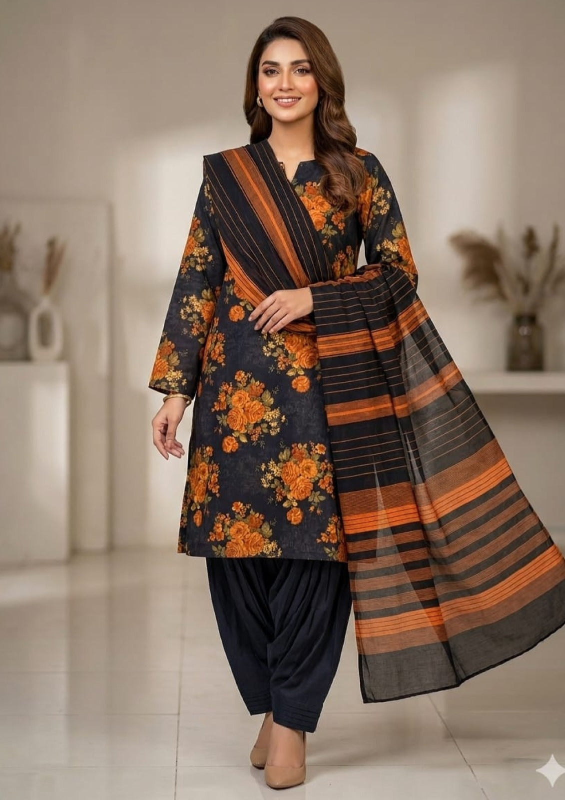 ZOYA Digital Print Lawn With Rangoli Stripe Dupatta - 3 Piece Unstitched