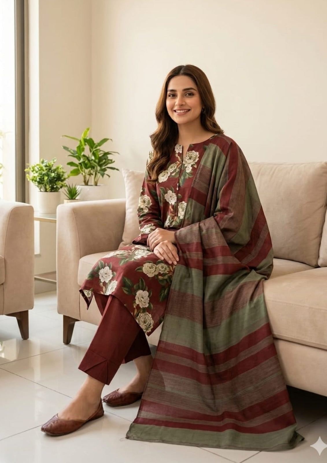 ZOYA Digital Print Lawn With Rangoli Stripe Dupatta - 3 Piece Unstitched