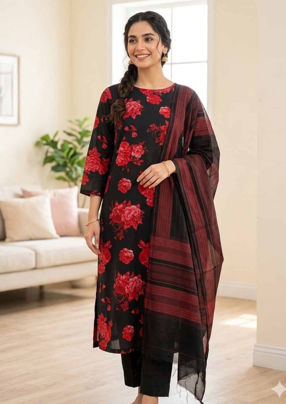 ZOYA Digital Print Lawn With Rangoli Stripe Dupatta - 3 Piece Unstitched