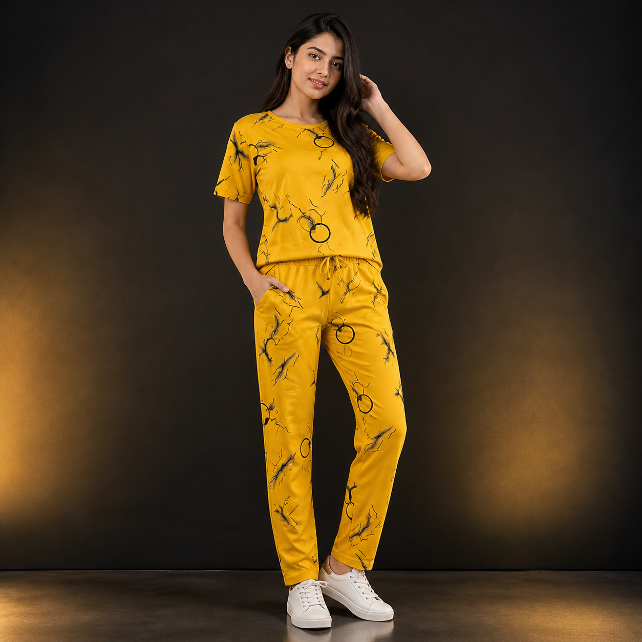 Women’s Mustard Marble Print Co-Ord Set
