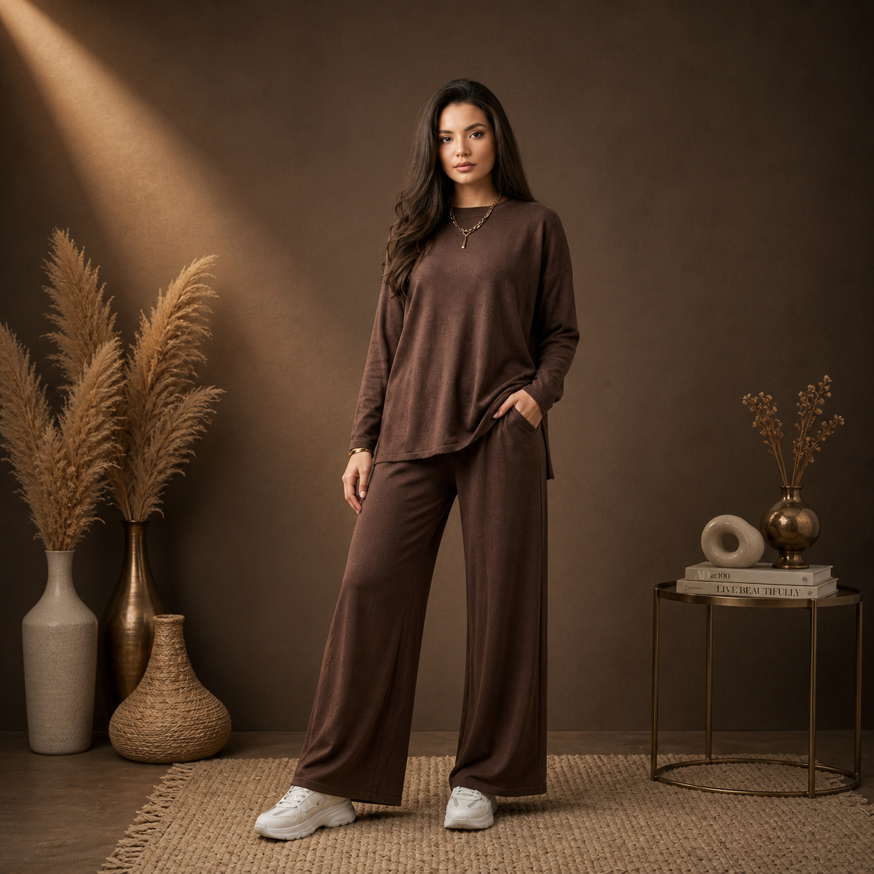 Women’s Chocolate Brown Relaxed Lounge Co-Ord Set