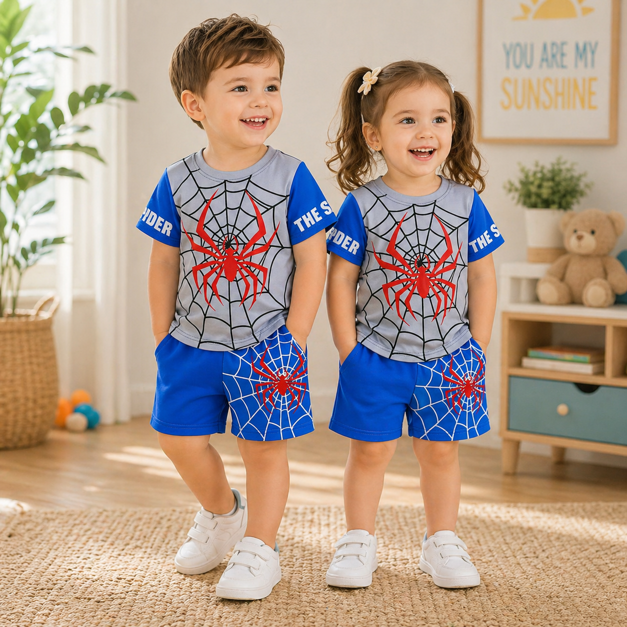Gray & Blue Spider Man Printed KIds Wear