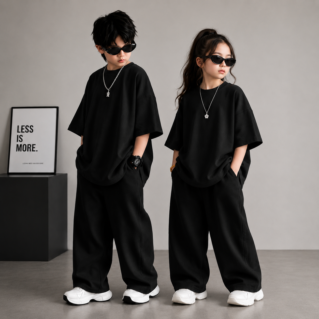 Black Baggy Co-Ord Set for Kids | Boys Oversized T-Shirt & Trouser Set (1-10 Years)