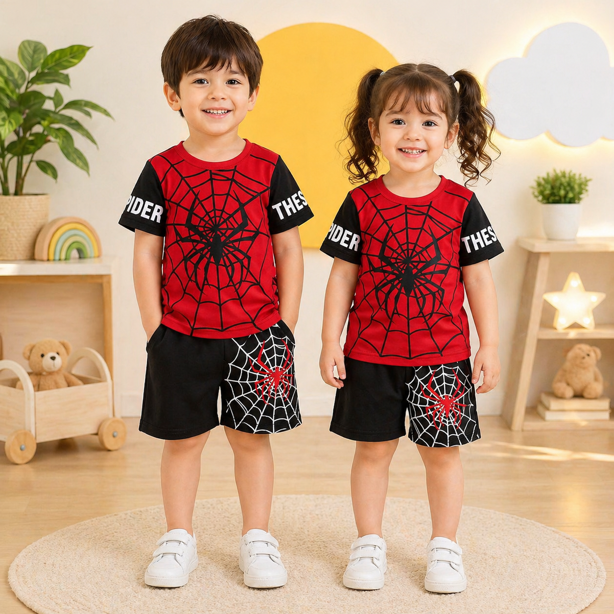 Red & Black Spider Man Printed KIds Wear