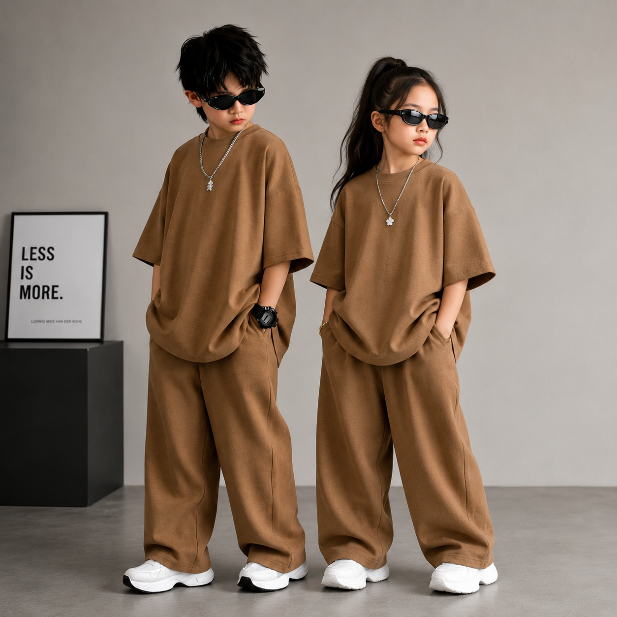 Brown Baggy Co-Ord Set for Kids | Boys Oversized T-Shirt & Trouser Set (1-10 Years)